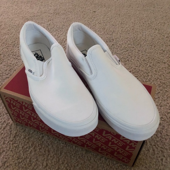 Vans Other - Brand New! All White slip ons, men’s 9